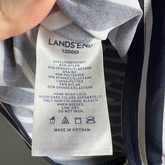 Lands’ End Navy and White Striped Scoop Neck Tankini Swim Top Size 12DDD - Picture 6 of 7
